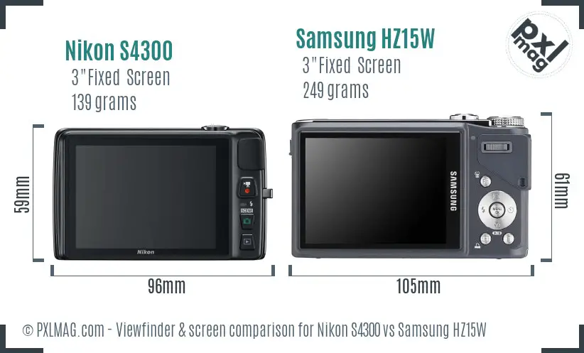 Nikon S4300 vs Samsung HZ15W Screen and Viewfinder comparison Nikon S4300 vs Samsung HZ15W Screen and Viewfinder comparison