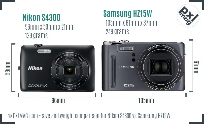 Nikon S4300 vs Samsung HZ15W size comparison Nikon S4300 vs Samsung HZ15W size comparison