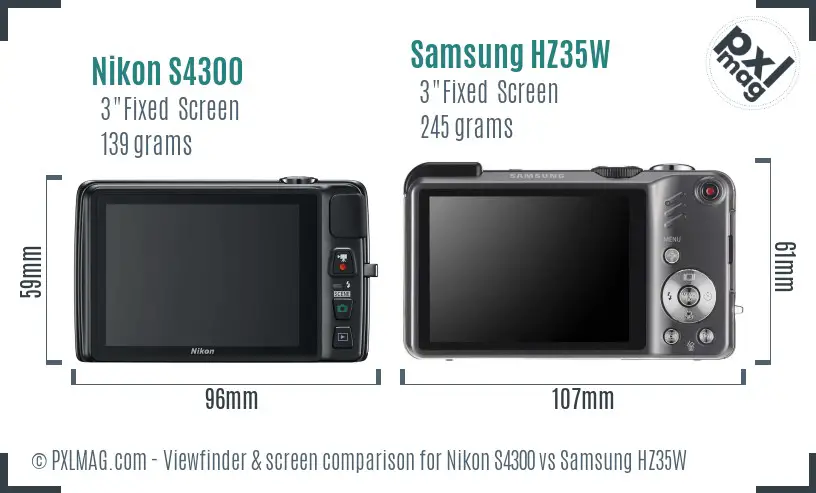 Nikon S4300 vs Samsung HZ35W Screen and Viewfinder comparison