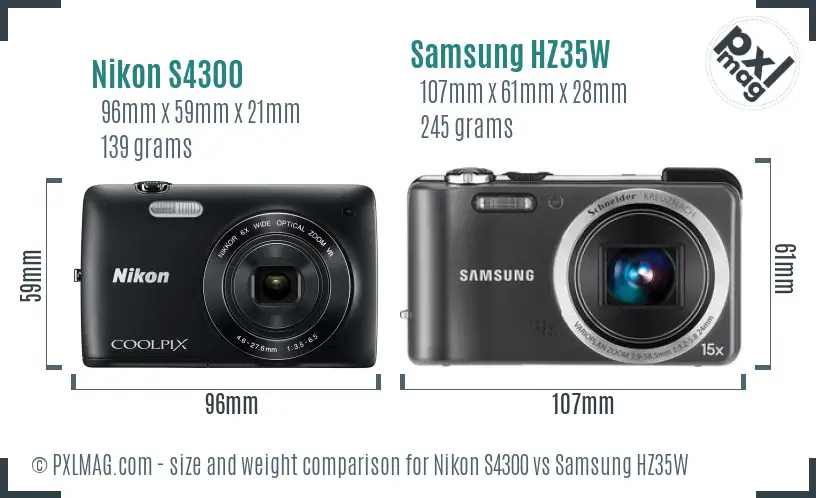 Nikon S4300 vs Samsung HZ35W size comparison