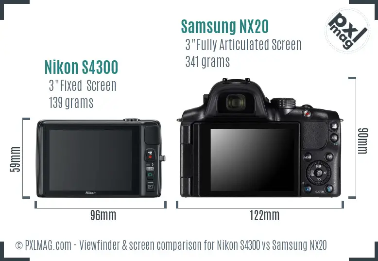 Nikon S4300 vs Samsung NX20 Screen and Viewfinder comparison