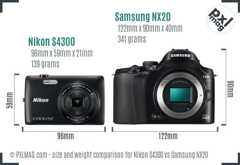 Nikon S4300 vs Samsung NX20 size comparison
