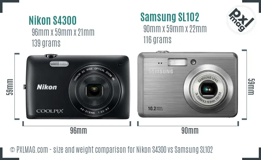 Nikon S4300 vs Samsung SL102 size comparison