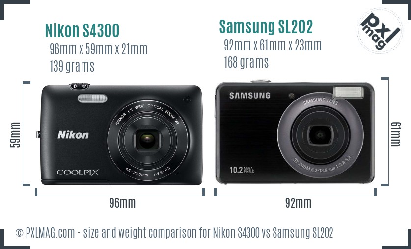 Nikon S4300 vs Samsung SL202 size comparison