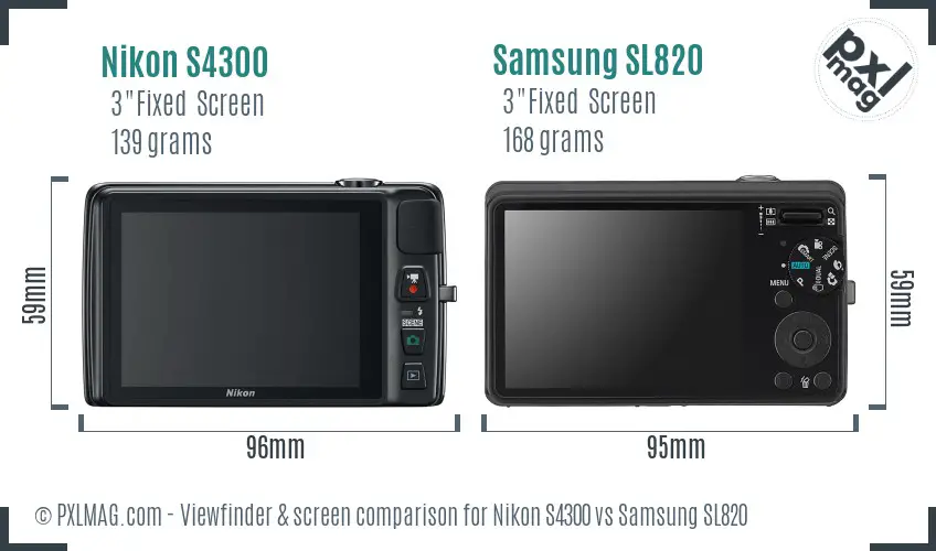 Nikon S4300 vs Samsung SL820 Screen and Viewfinder comparison