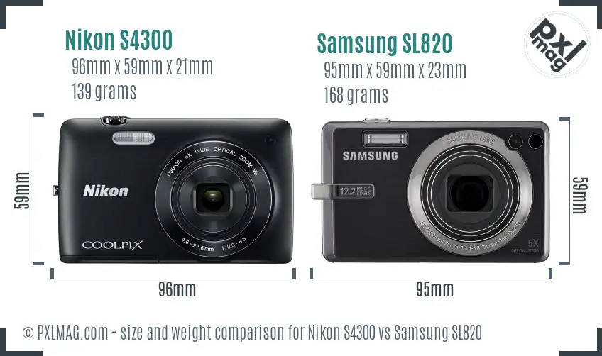 Nikon S4300 vs Samsung SL820 size comparison