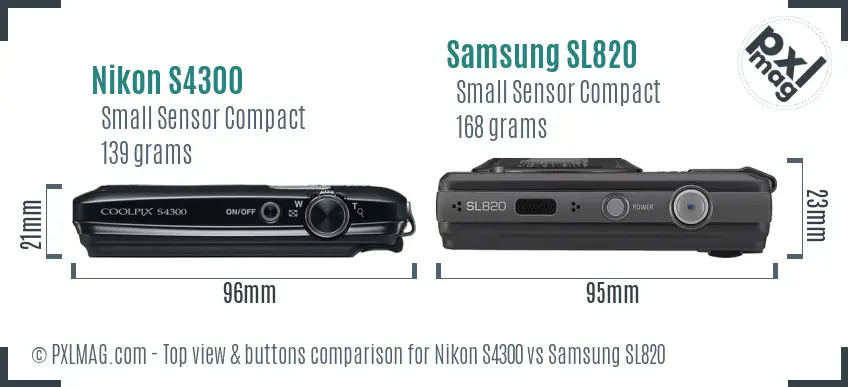 Nikon S4300 vs Samsung SL820 top view buttons comparison