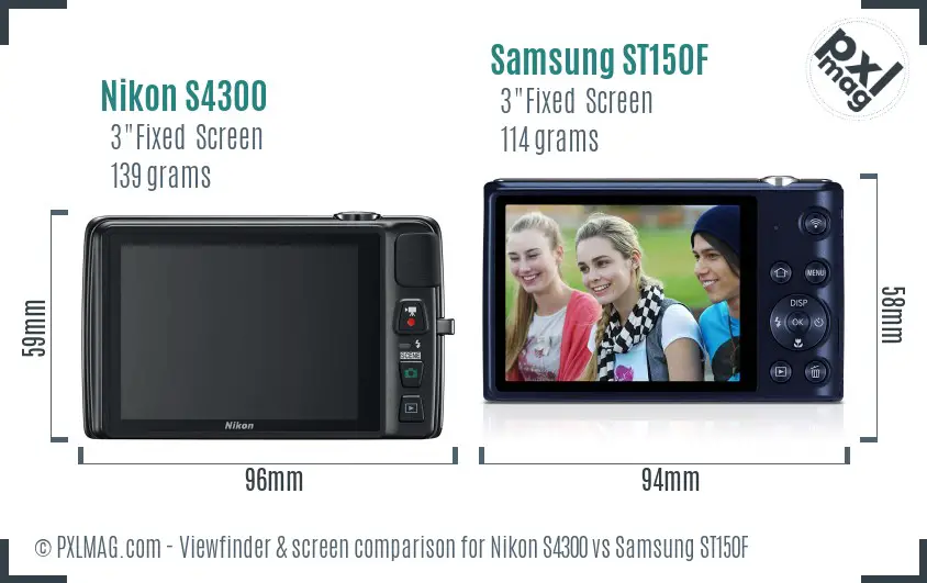 Nikon S4300 vs Samsung ST150F Screen and Viewfinder comparison