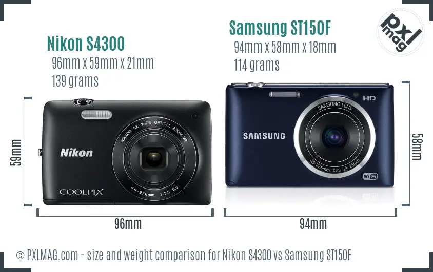 Nikon S4300 vs Samsung ST150F size comparison