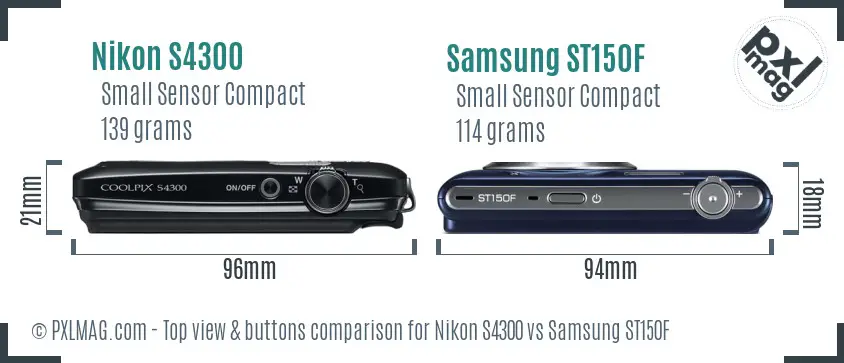 Nikon S4300 vs Samsung ST150F top view buttons comparison