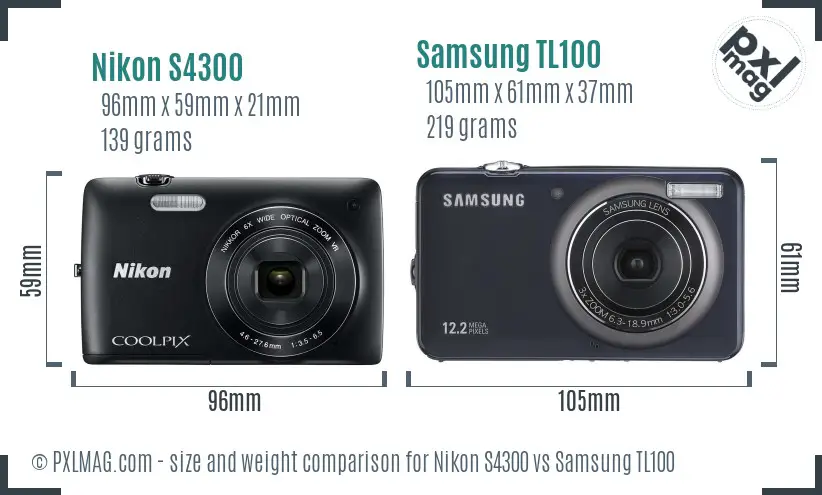 Nikon S4300 vs Samsung TL100 size comparison