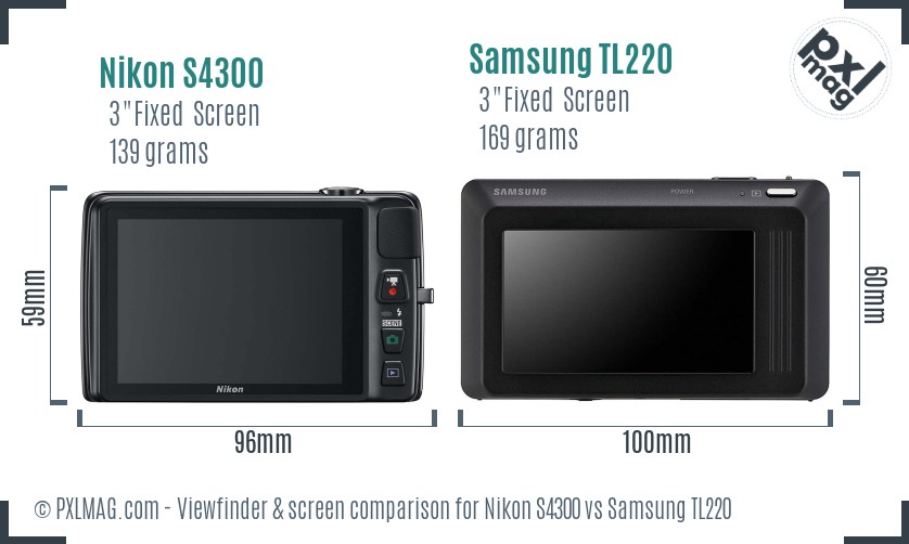Nikon S4300 vs Samsung TL220 Screen and Viewfinder comparison