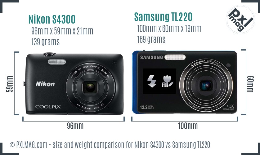 Nikon S4300 vs Samsung TL220 size comparison