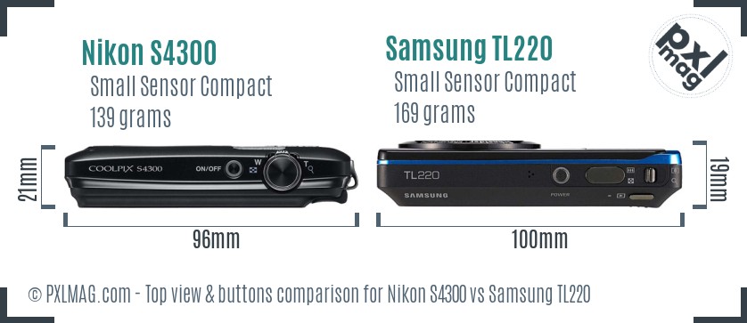 Nikon S4300 vs Samsung TL220 top view buttons comparison