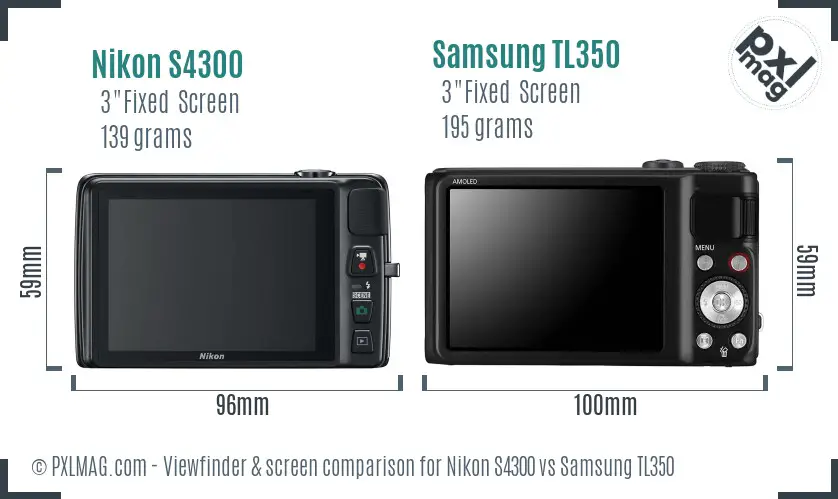 Nikon S4300 vs Samsung TL350 Screen and Viewfinder comparison Nikon S4300 vs Samsung TL350 Screen and Viewfinder comparison