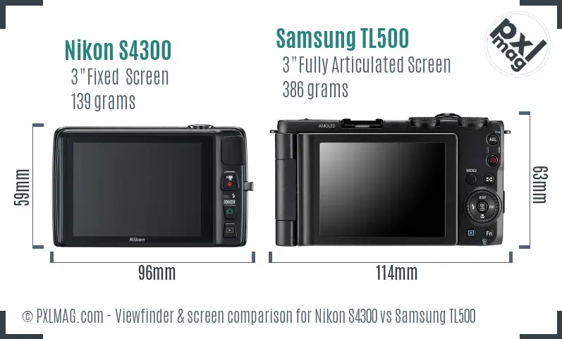 Nikon S4300 vs Samsung TL500 Screen and Viewfinder comparison