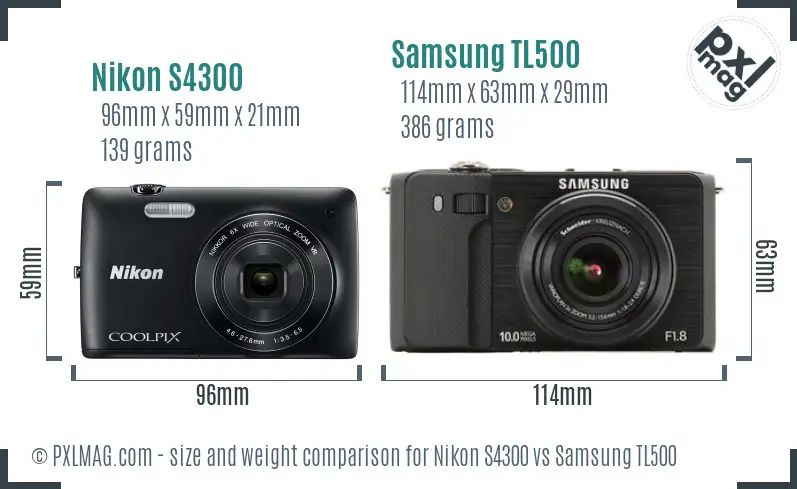 Nikon S4300 vs Samsung TL500 size comparison