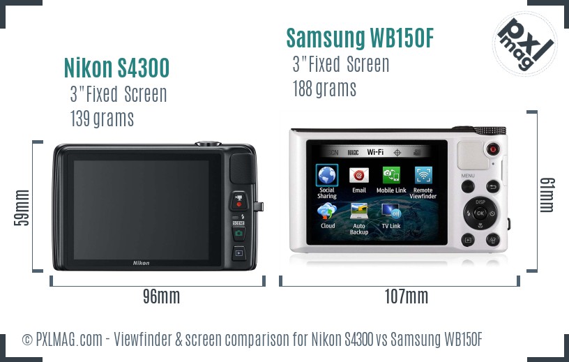 Nikon S4300 vs Samsung WB150F Screen and Viewfinder comparison