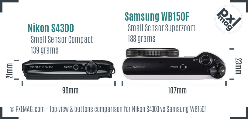 Nikon S4300 vs Samsung WB150F top view buttons comparison