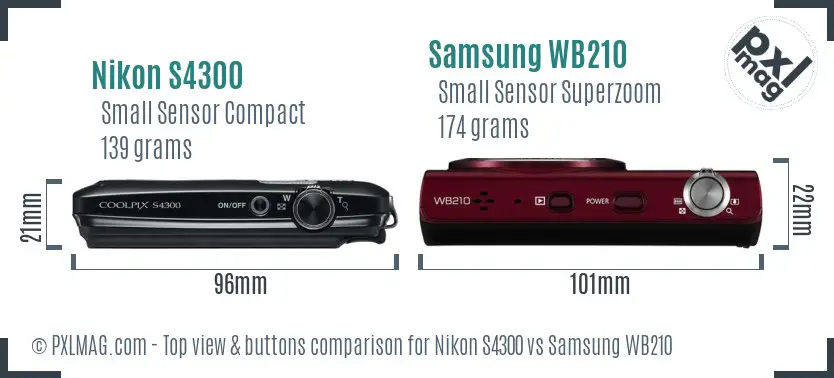 Nikon S4300 vs Samsung WB210 top view buttons comparison