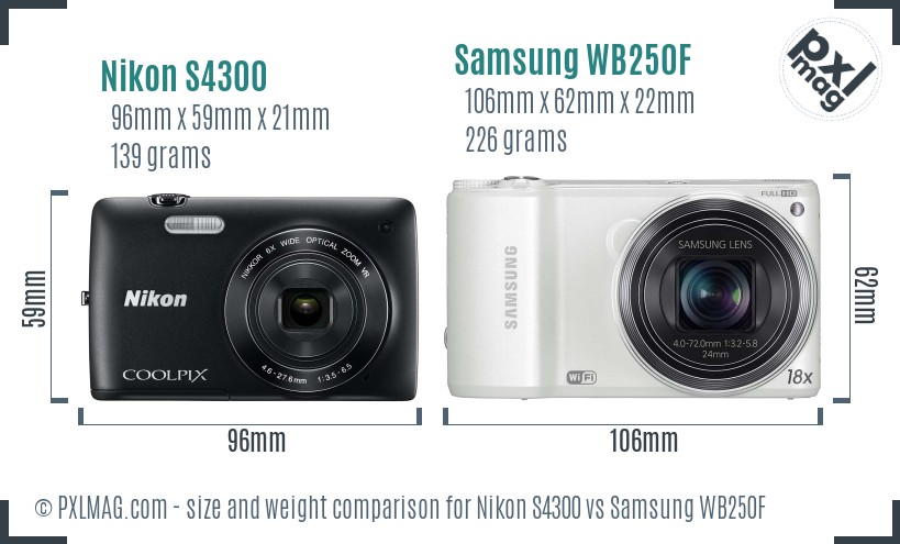 Nikon S4300 vs Samsung WB250F size comparison Nikon S4300 vs Samsung WB250F size comparison