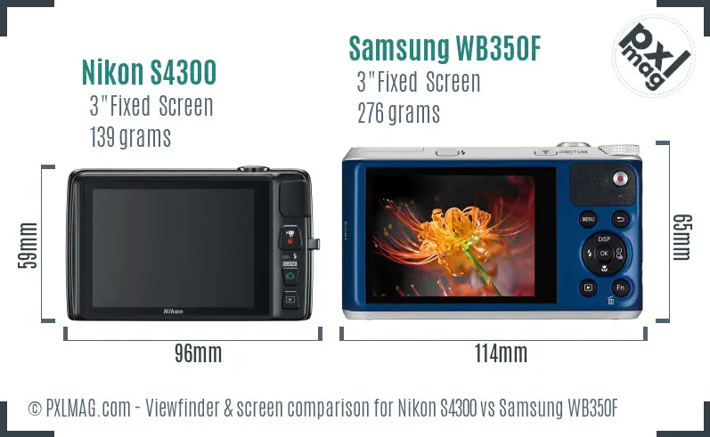 Nikon S4300 vs Samsung WB350F Screen and Viewfinder comparison