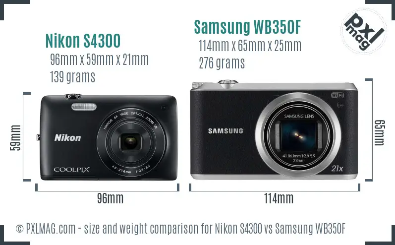 Nikon S4300 vs Samsung WB350F size comparison