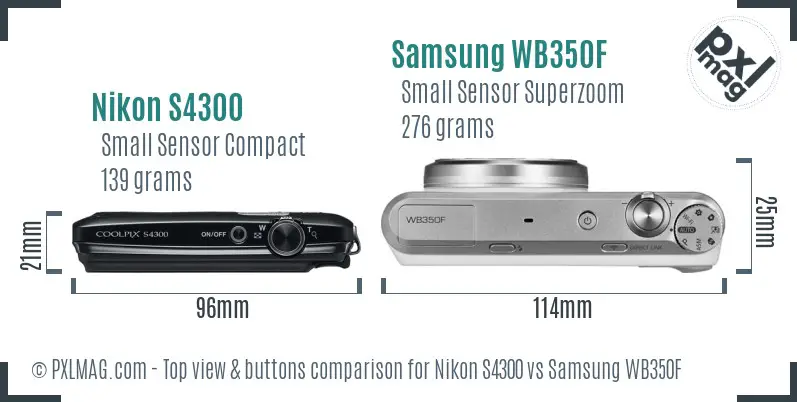 Nikon S4300 vs Samsung WB350F top view buttons comparison