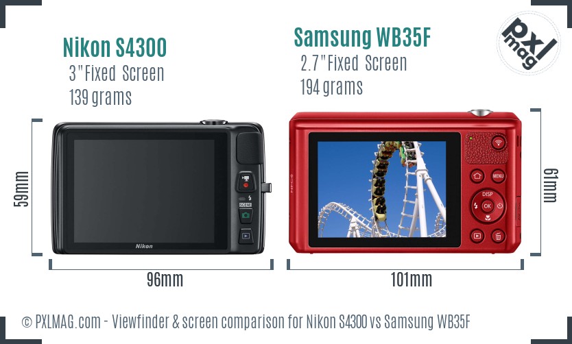 Nikon S4300 vs Samsung WB35F Screen and Viewfinder comparison