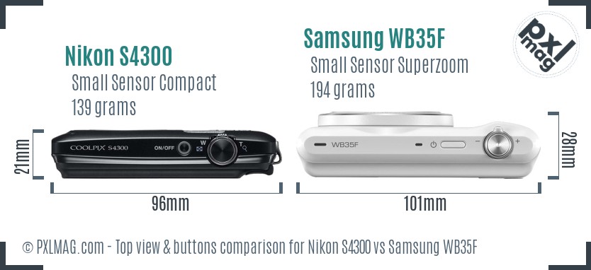 Nikon S4300 vs Samsung WB35F top view buttons comparison