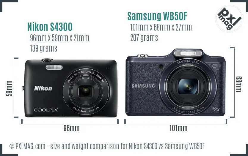 Nikon S4300 vs Samsung WB50F size comparison
