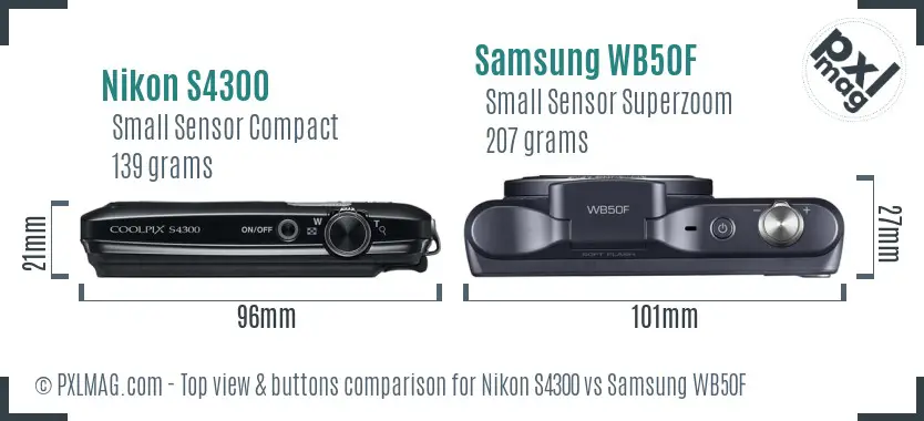 Nikon S4300 vs Samsung WB50F top view buttons comparison