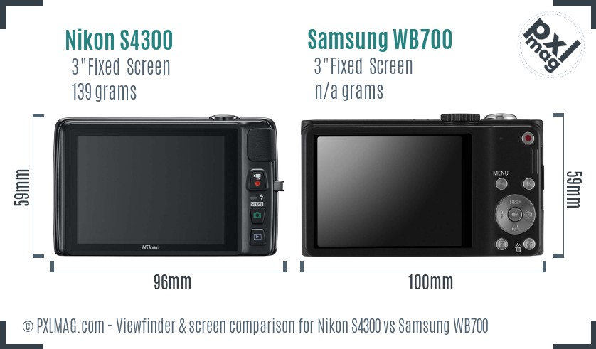 Nikon S4300 vs Samsung WB700 Screen and Viewfinder comparison