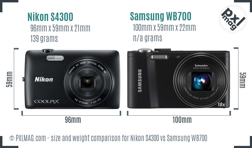 Nikon S4300 vs Samsung WB700 size comparison