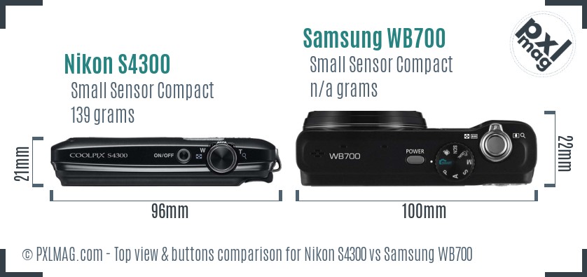 Nikon S4300 vs Samsung WB700 top view buttons comparison