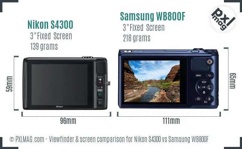 Nikon S4300 vs Samsung WB800F Screen and Viewfinder comparison