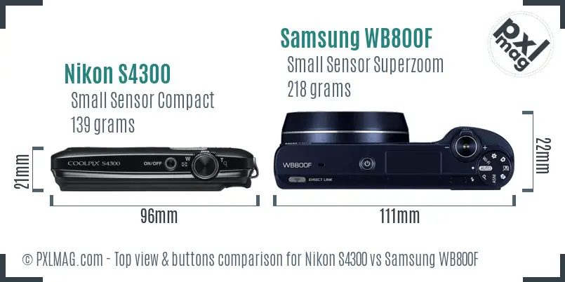Nikon S4300 vs Samsung WB800F top view buttons comparison