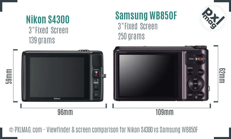 Nikon S4300 vs Samsung WB850F Screen and Viewfinder comparison