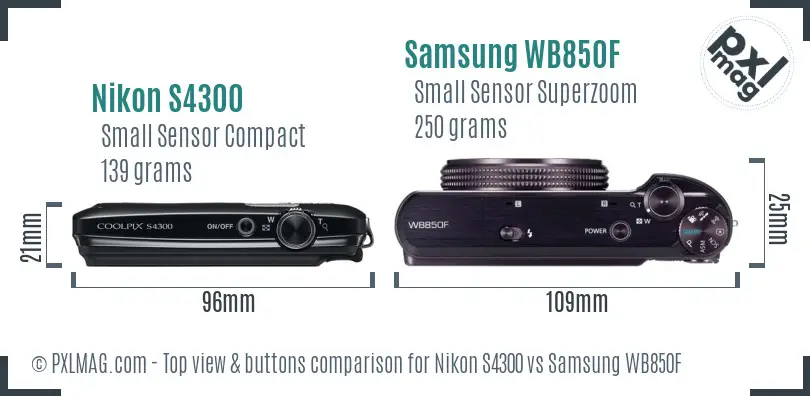 Nikon S4300 vs Samsung WB850F top view buttons comparison