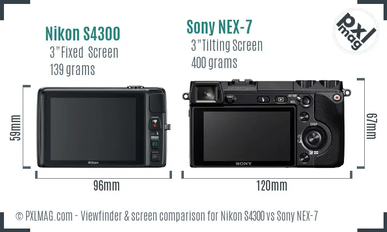 Nikon S4300 vs Sony NEX-7 Screen and Viewfinder comparison