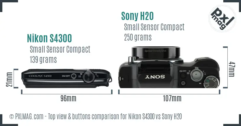 Nikon S4300 vs Sony H20 top view buttons comparison