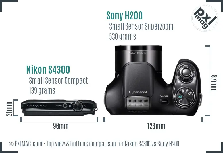 Nikon S4300 vs Sony H200 top view buttons comparison Nikon S4300 vs Sony H200 top view buttons comparison