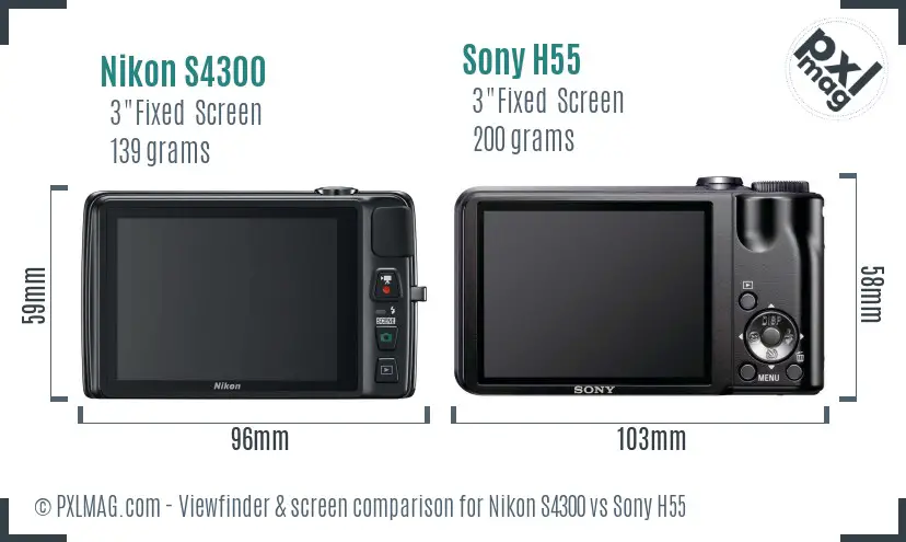 Nikon S4300 vs Sony H55 Screen and Viewfinder comparison