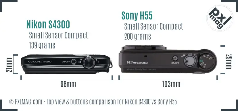 Nikon S4300 vs Sony H55 top view buttons comparison