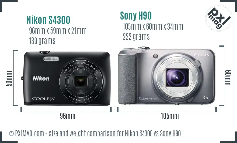 Nikon S4300 vs Sony H90 size comparison Nikon S4300 vs Sony H90 size comparison