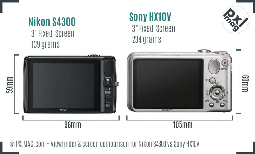 Nikon S4300 vs Sony HX10V Screen and Viewfinder comparison