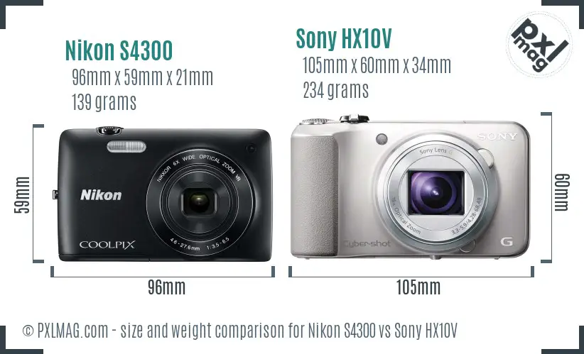 Nikon S4300 vs Sony HX10V size comparison