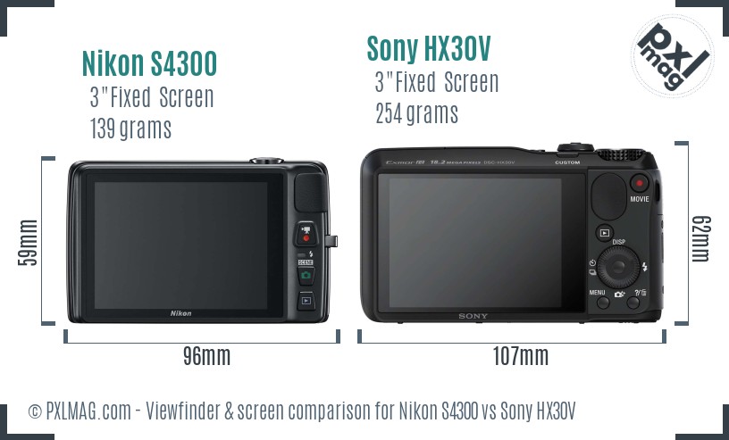 Nikon S4300 vs Sony HX30V Screen and Viewfinder comparison