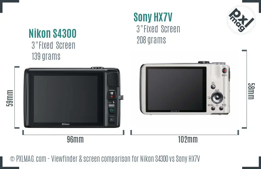 Nikon S4300 vs Sony HX7V Screen and Viewfinder comparison