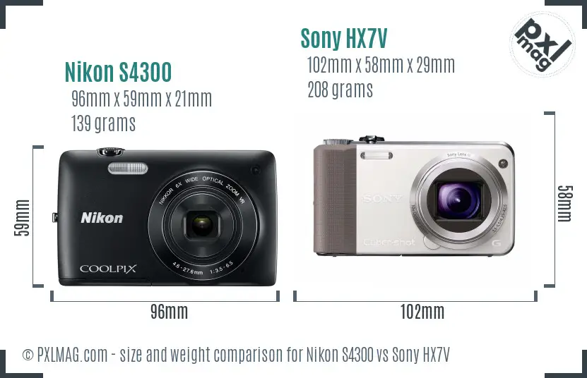 Nikon S4300 vs Sony HX7V size comparison